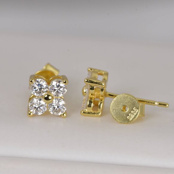 GRA Certified Elegant 4 Stones Moissanite Stud Earrings 925 Sterling Yg - Picture 2 of 5